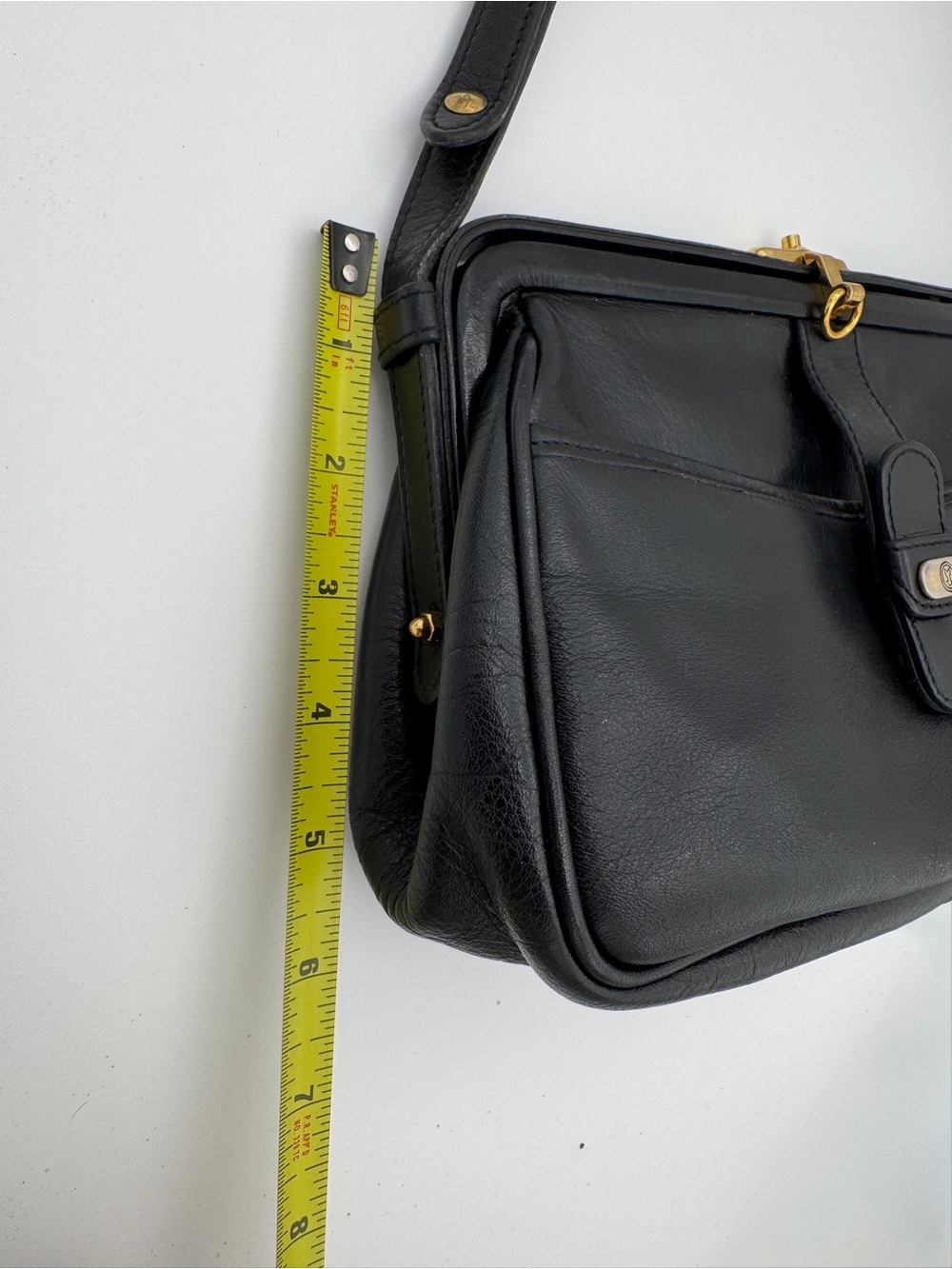 Gold-Pfeil Vintage Black Leather Doctor Style Frame Shoulder Bag Made in Germany - Picture 9 of 11